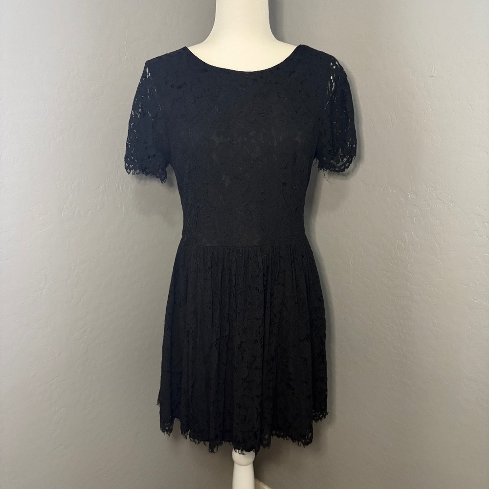 Lulus Devotion Black Lace Mini Skater Dress - Size L